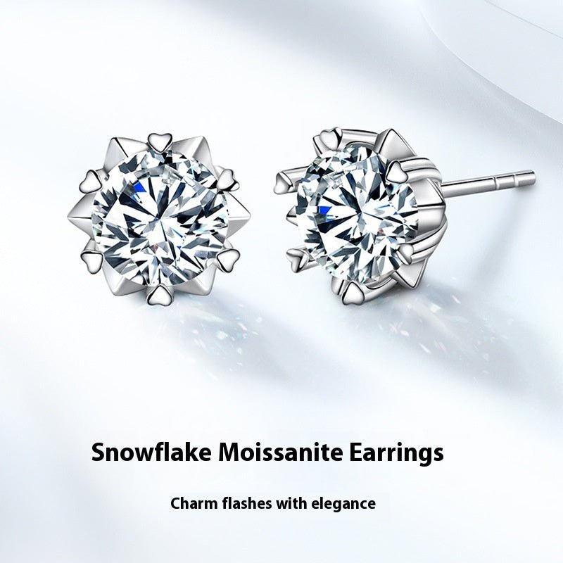 S925 Silver Moissanite Snowflake Ear Stud - Rhyme - and - Chain