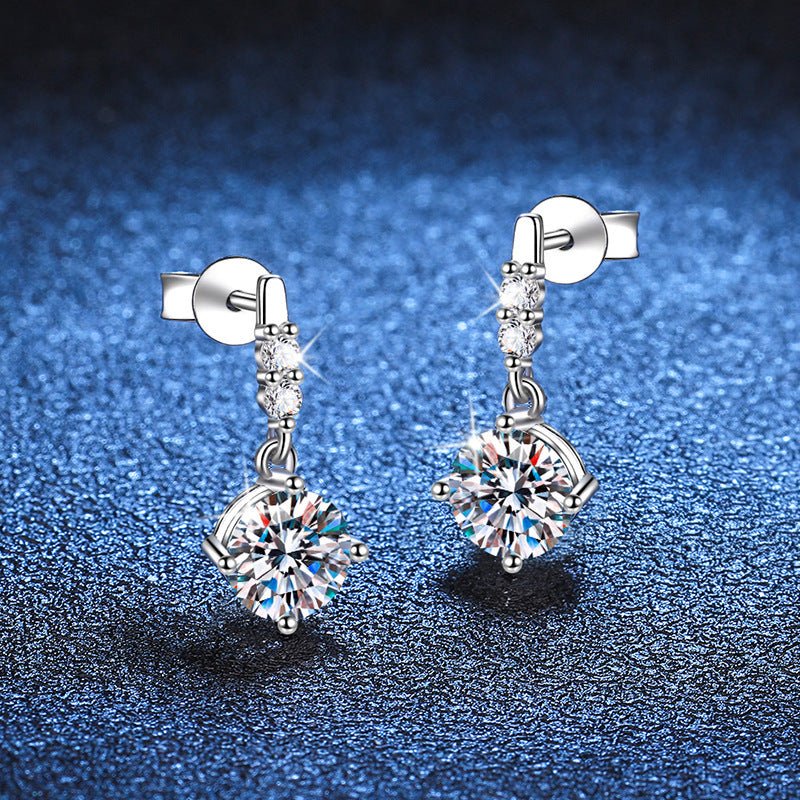 S925 Silver Moissanite Stud Drop Earrings - Rhyme - and - Chain