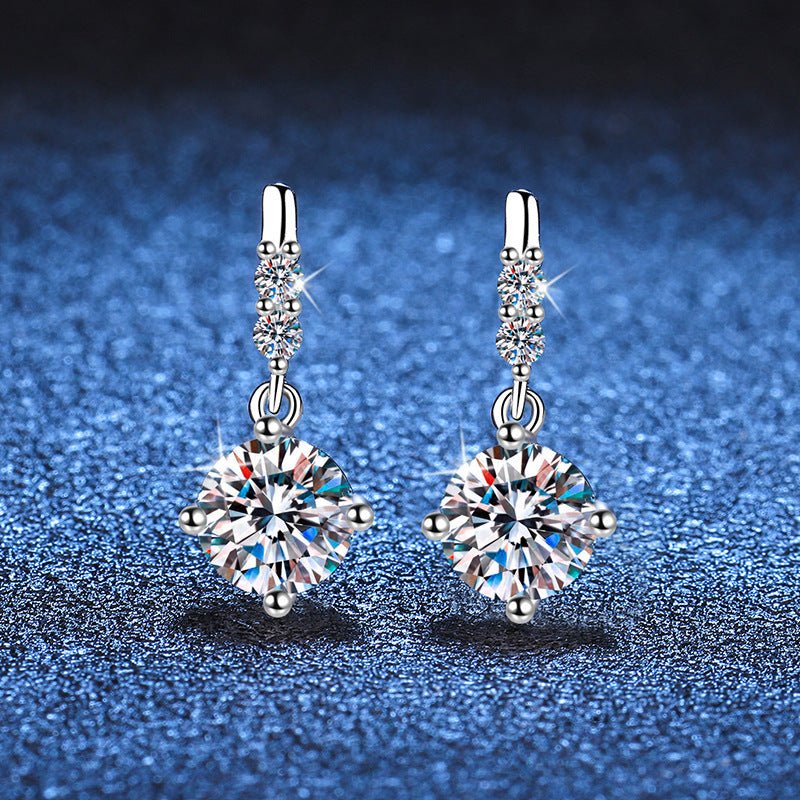 S925 Silver Moissanite Stud Drop Earrings - Rhyme - and - Chain