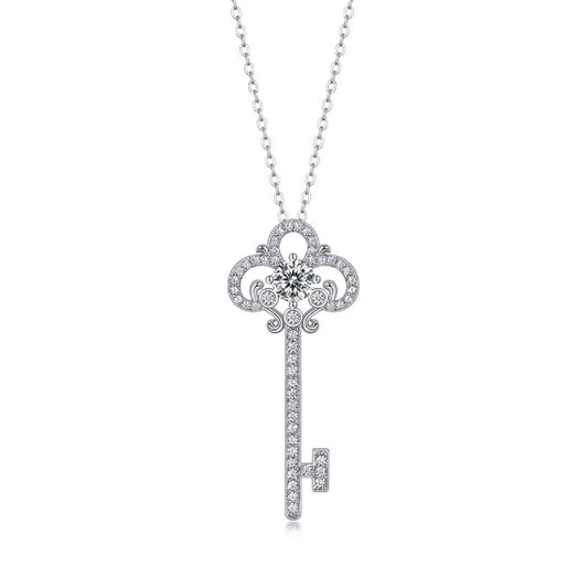 S925 Silver Moissanite Twilight Key Necklace - Rhyme - and - Chain