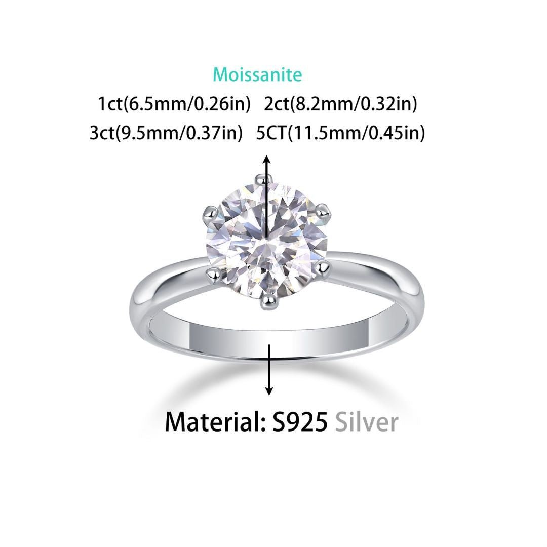 S925 Silver Six - Prong Ring for Women Not Fade Moissanite - Rhyme - and - Chain