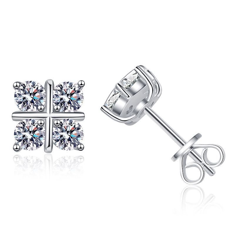 S925 Silver Stud Moissanite Classic Cross Platinum Plated Earrings - Rhyme - and - Chain