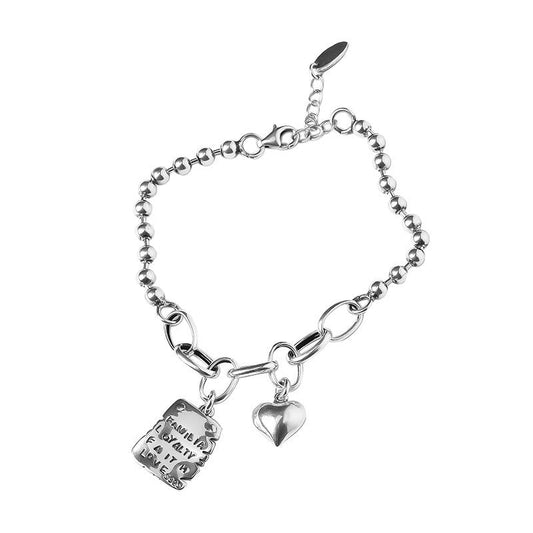 S925 Sterling Silver Bracelet Women's Simple Letter Square Plate - Rhyme - and - Chain