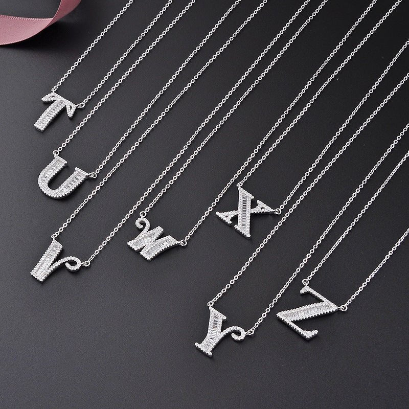 S925 Sterling Silver Caps 26 English Initial Necklace - Rhyme - and - Chain