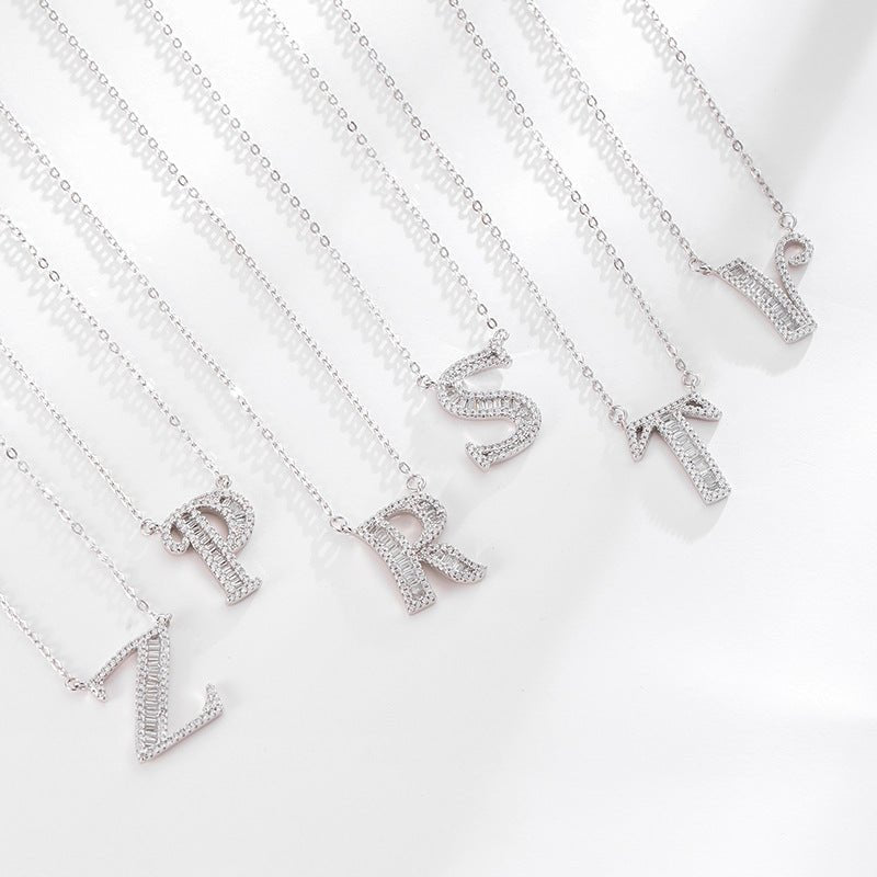 S925 Sterling Silver Caps 26 English Initial Necklace - Rhyme - and - Chain