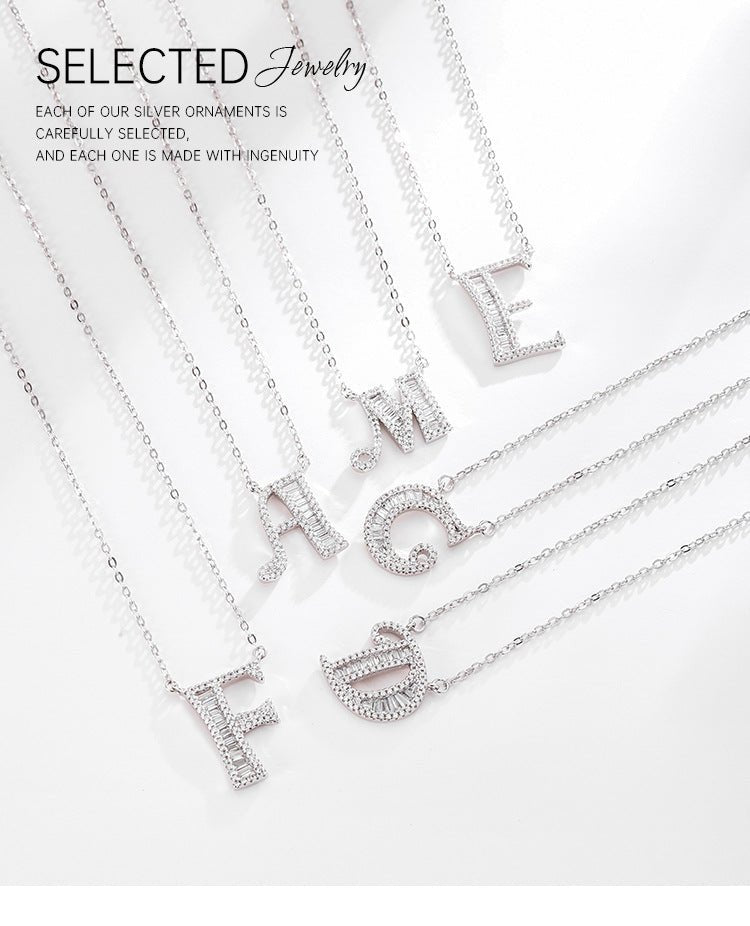 S925 Sterling Silver Caps 26 English Initial Necklace - Rhyme - and - Chain