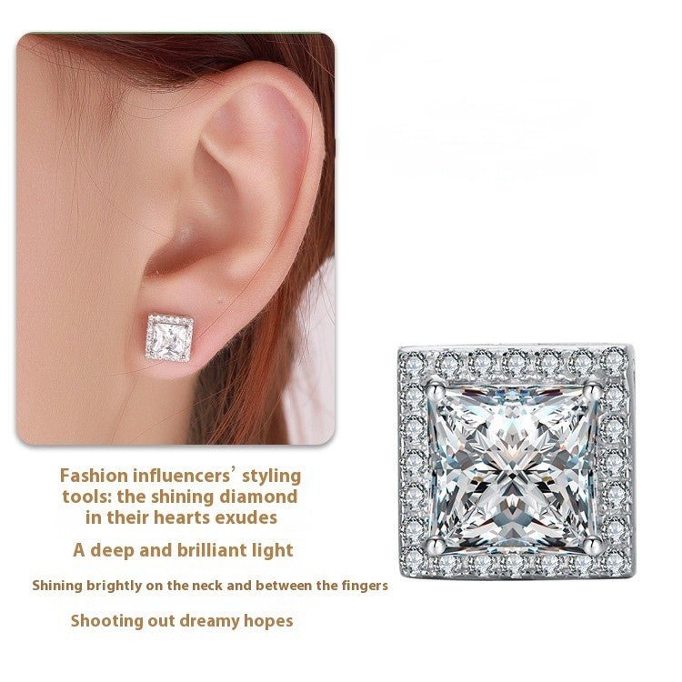 S925 Sterling Silver Earrings Moissanite Halo Stud Shaped - Rhyme - and - Chain