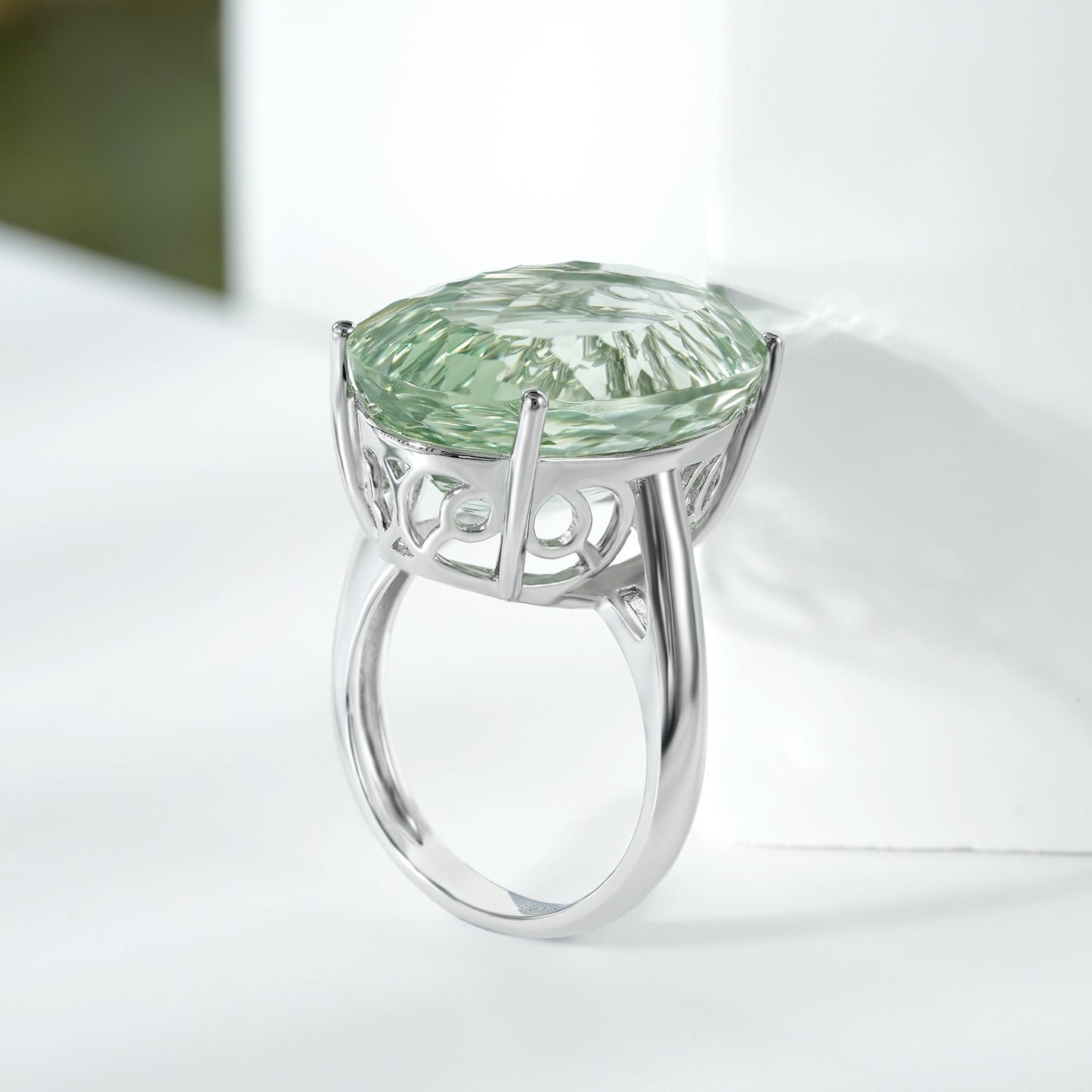 S925 Sterling Silver Green Amethyst Ring Premium Retro Gem - Rhyme - and - Chain