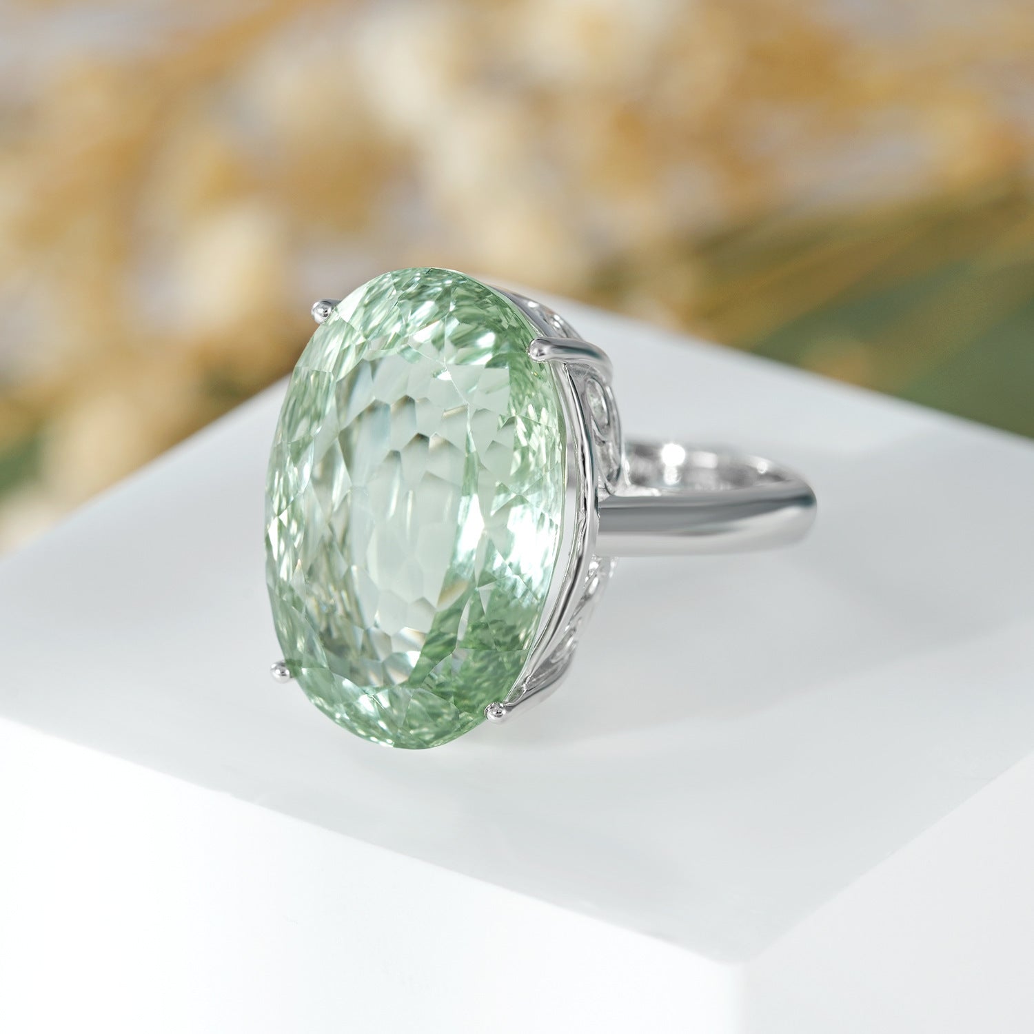 S925 Sterling Silver Green Amethyst Ring Premium Retro Gem - Rhyme - and - Chain