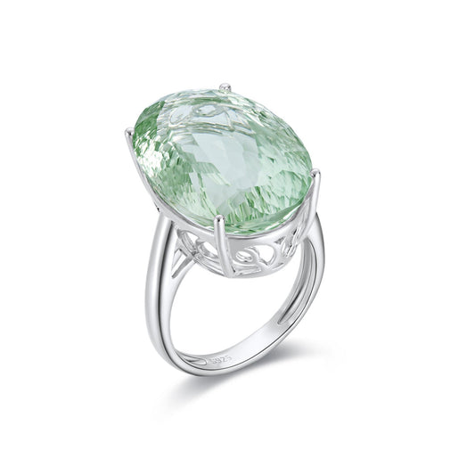 S925 Sterling Silver Green Amethyst Ring Premium Retro Gem - Rhyme - and - Chain