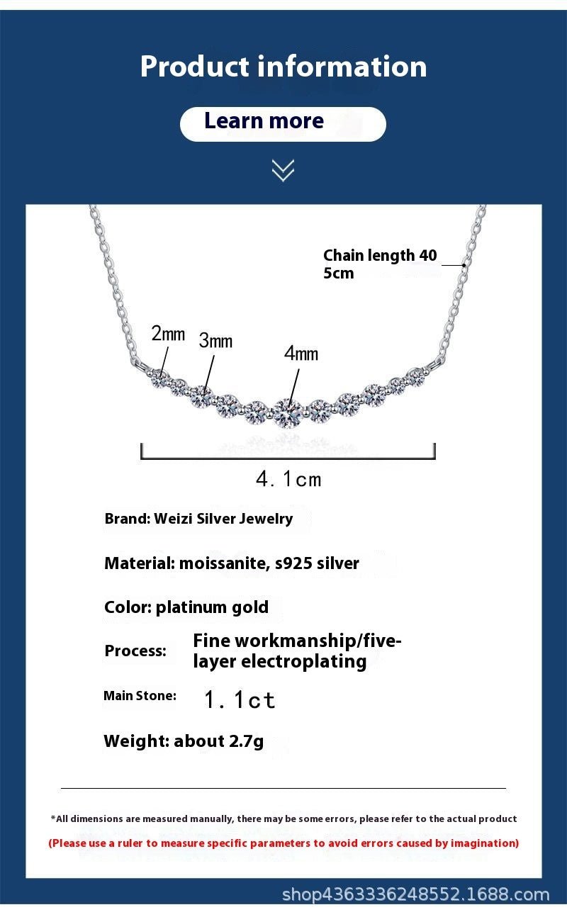 S925 Sterling Silver Moissanite Necklace 11 Karat D Color - Rhyme - and - Chain