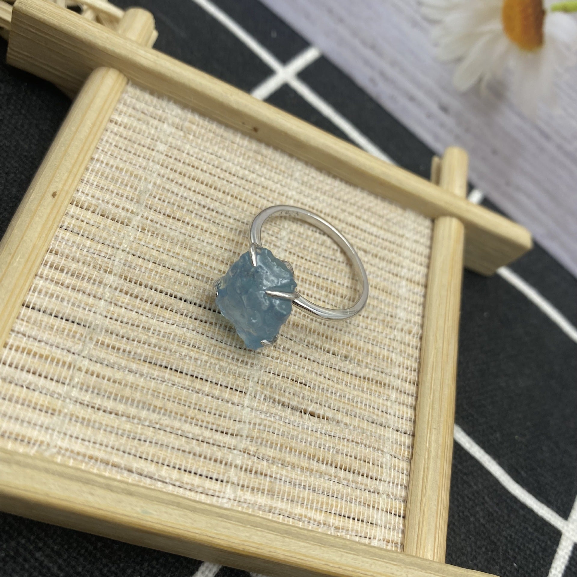 S925 Sterling Silver Natural Irregular Kyanite Ring Earrings - Rhyme - and - Chain