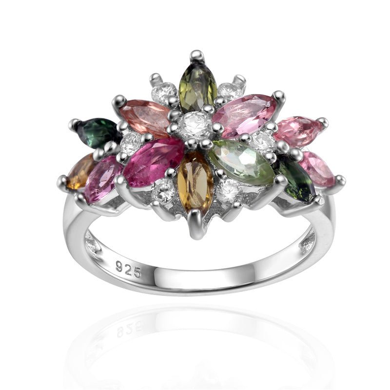 S925 Sterling Silver Natural Tourmaline Orchid Ring - Rhyme - and - Chain