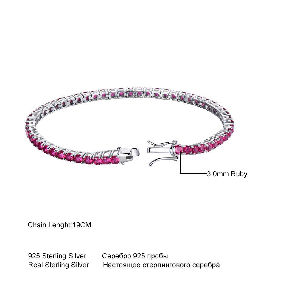 S925 Sterling Silver Tennis Chain Full Diamond Ruby Bracelet - Rhyme - and - Chain