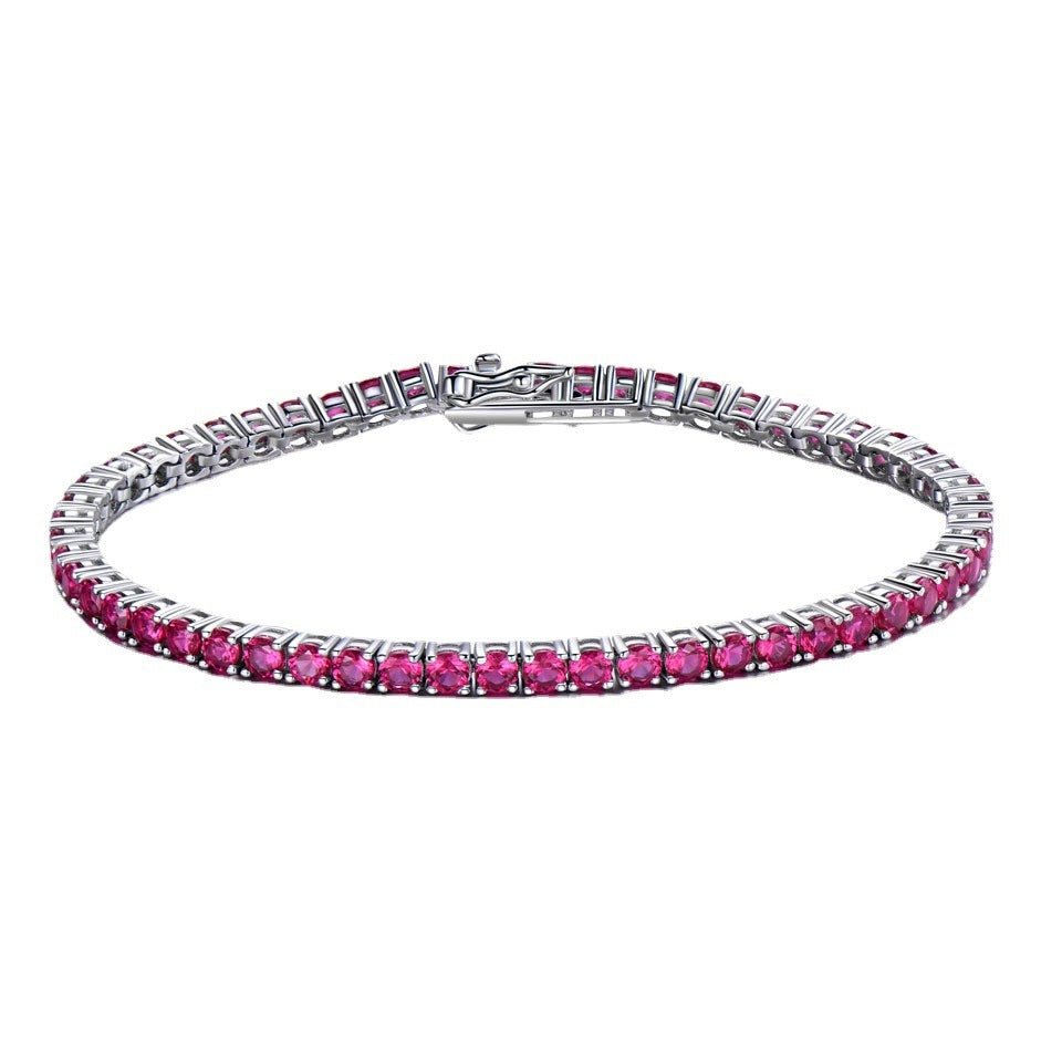 S925 Sterling Silver Tennis Chain Full Diamond Ruby Bracelet - Rhyme - and - Chain