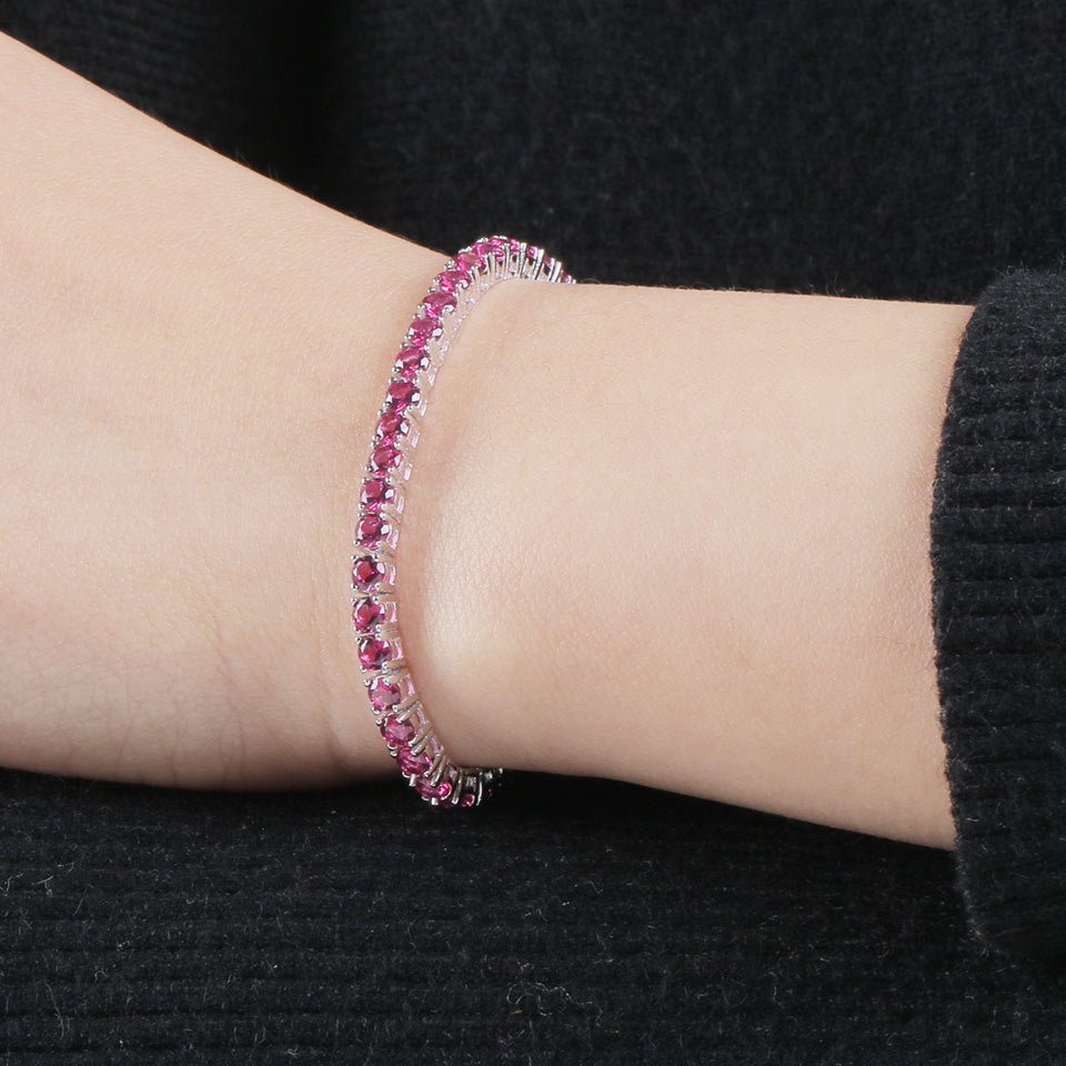 S925 Sterling Silver Tennis Chain Full Diamond Ruby Bracelet - Rhyme - and - Chain