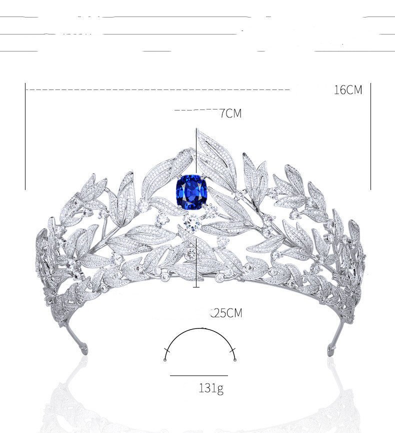 Sapphire Crown Copper Micro Inlay AAA Zircon Crown Wedding Headdress - Rhyme - and - Chain