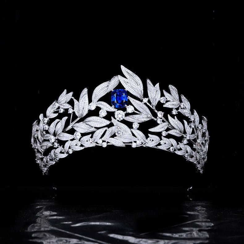 Sapphire Crown Copper Micro Inlay AAA Zircon Crown Wedding Headdress - Rhyme - and - Chain