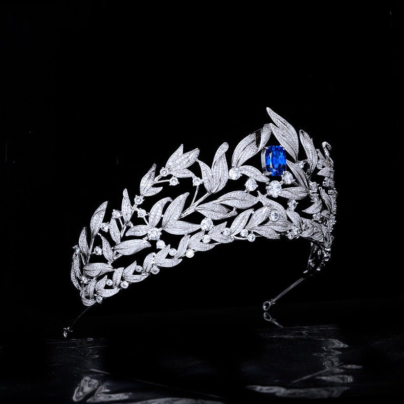 Sapphire Crown Copper Micro Inlay AAA Zircon Crown Wedding Headdress - Rhyme - and - Chain