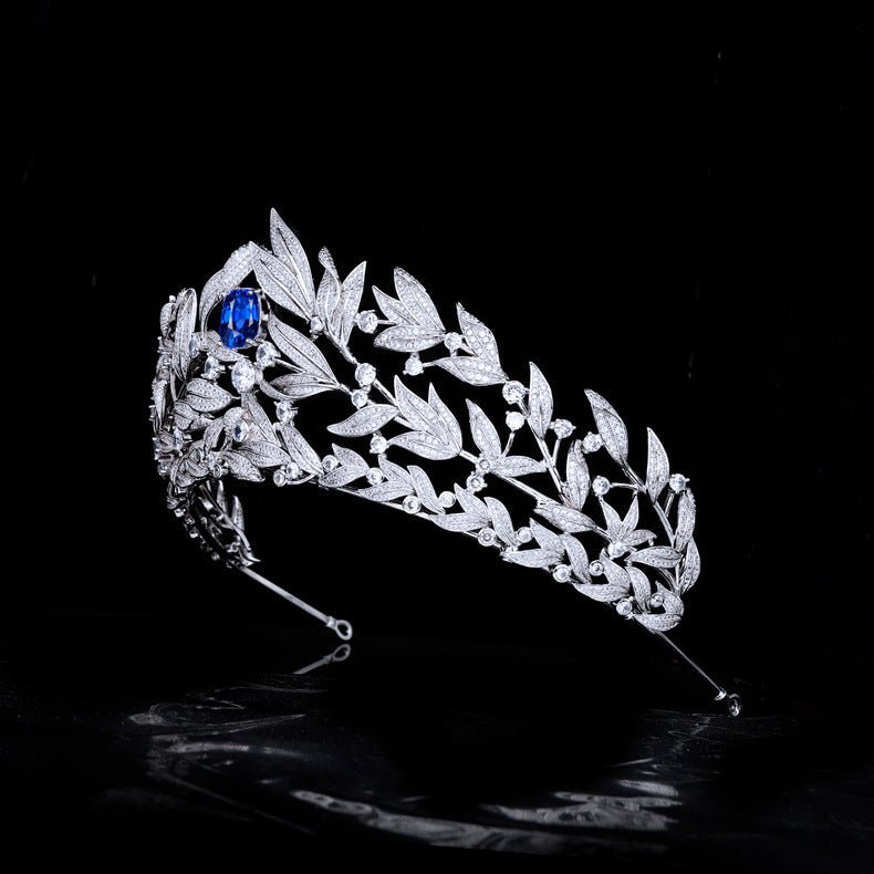 Sapphire Crown Copper Micro Inlay AAA Zircon Crown Wedding Headdress - Rhyme - and - Chain