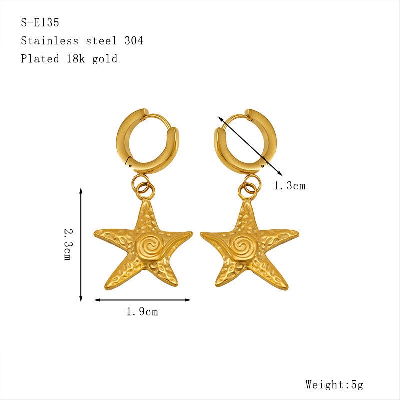 Seaside Beach Wind Starfish Conch Dolphin Seahorse Octopus Earrings Marine Life Series Titanium Steel - Rhyme-and-Chain