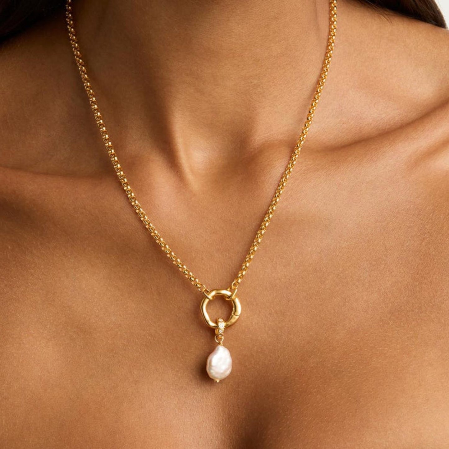 Seaside Style Spray Pendant Ins Style Niche Pearl Ocean Necklace Gold Plated Color Retaining - Rhyme - and - Chain