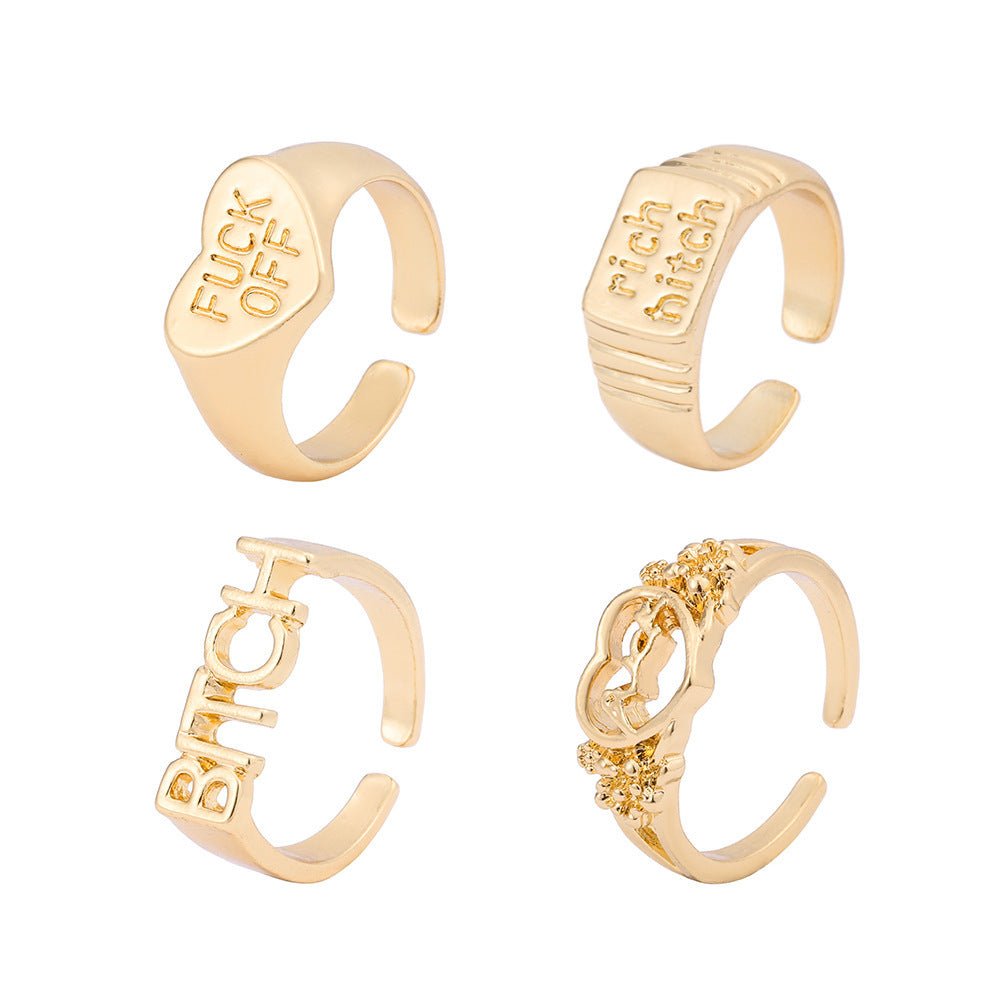 Shaped Rings Vintage Alloy Letter Cutout Heart Rings Set Of Four - Rhyme - and - Chain