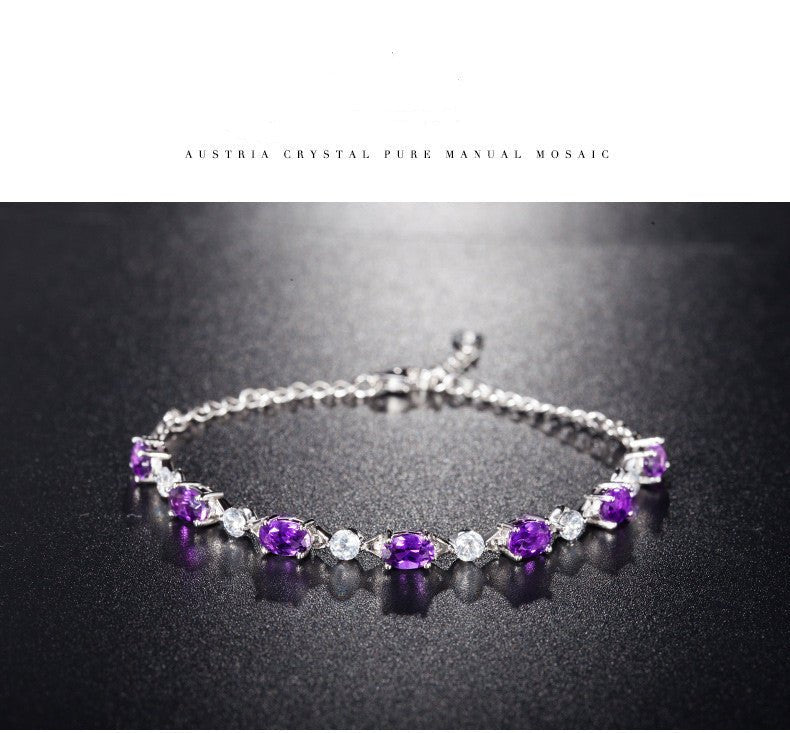 Silver Bracelet Amethyst February Birthstone - Rhyme - and - Chain