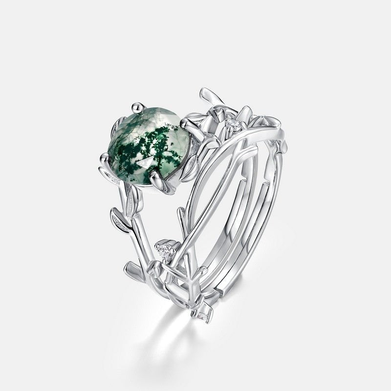 Silver Green Moss Ring For Women - Rhyme - and - Chain