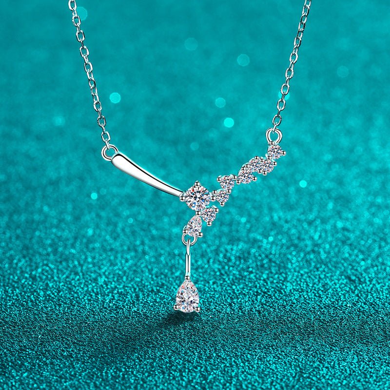 Silver Necklace Moissanite Pendant Water Drop Simple Clavicle Chain - Rhyme - and - Chain