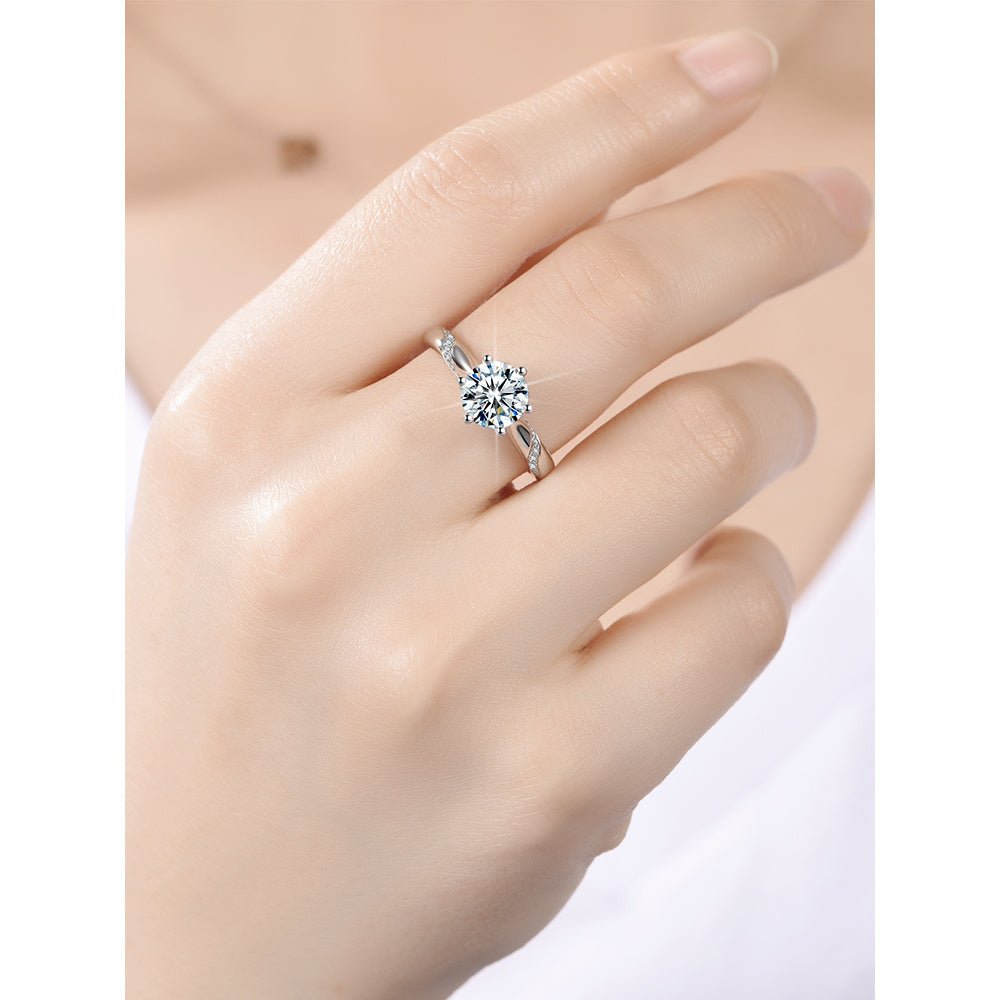 Silver six - claw moissanite carat diamond ring - Rhyme - and - Chain