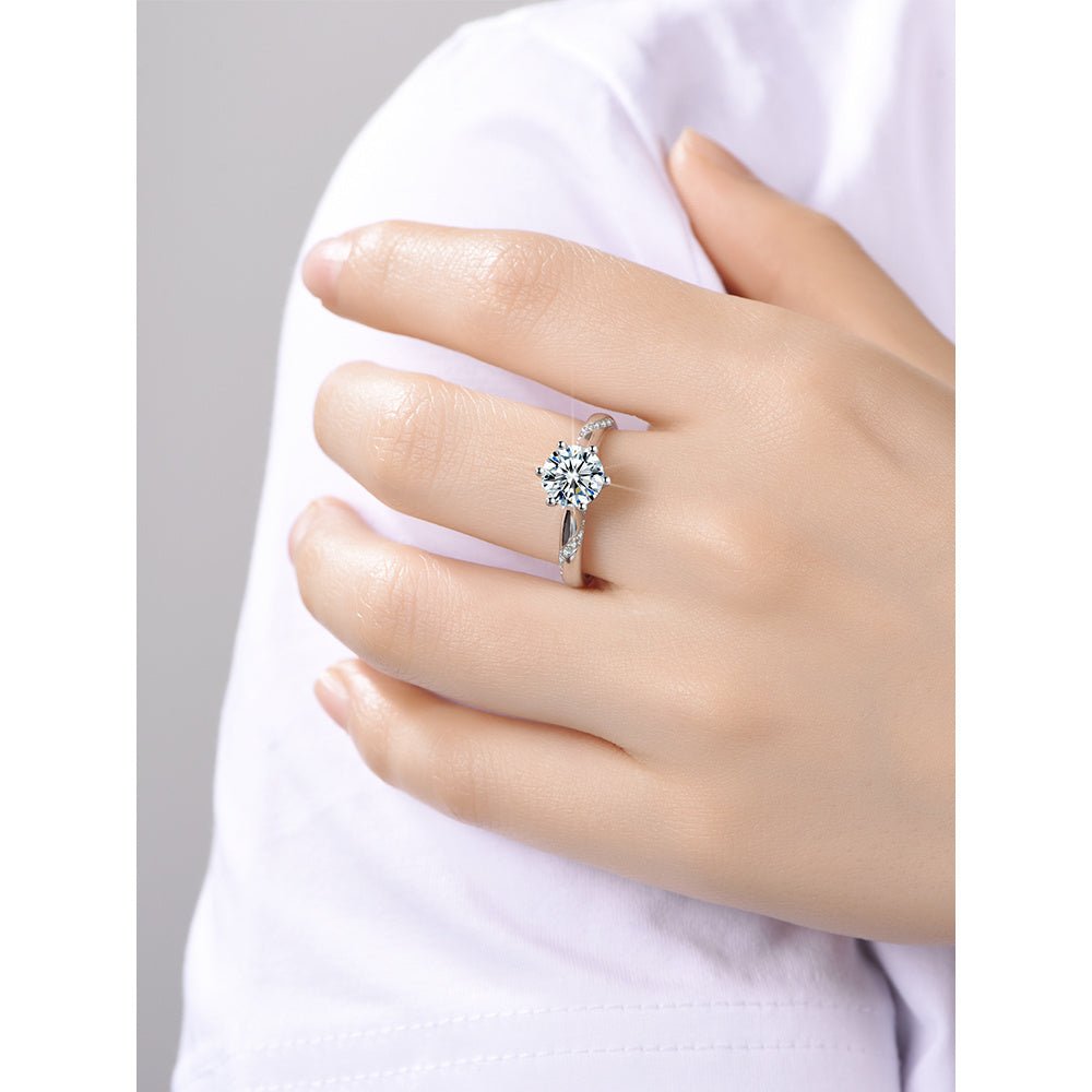 Silver six - claw moissanite carat diamond ring - Rhyme - and - Chain