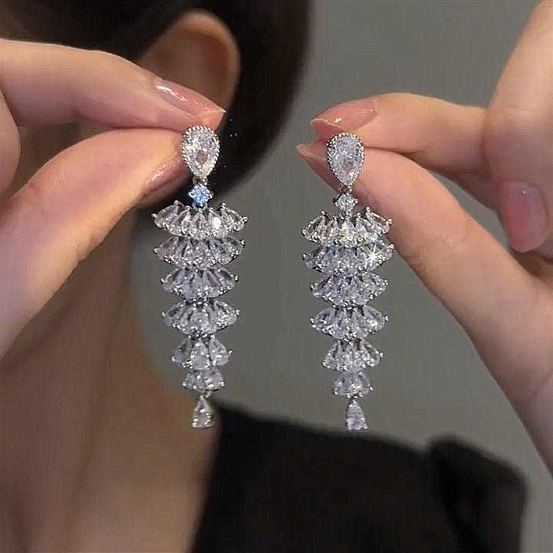 Sparkling Zircon Christmas Tree Drop Earrings For Women Trendy Xmas Tree Plant Dangle Earrings