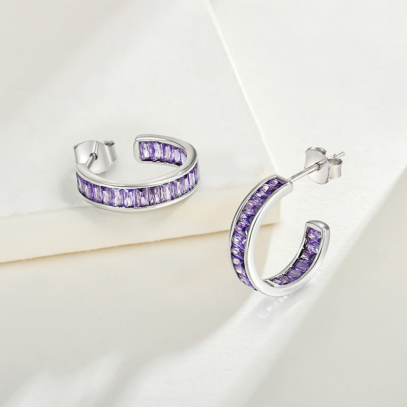 Square Zircon Colored Diamond Earrings Women's S925 Sterling Silver - Rhyme - and - Chain