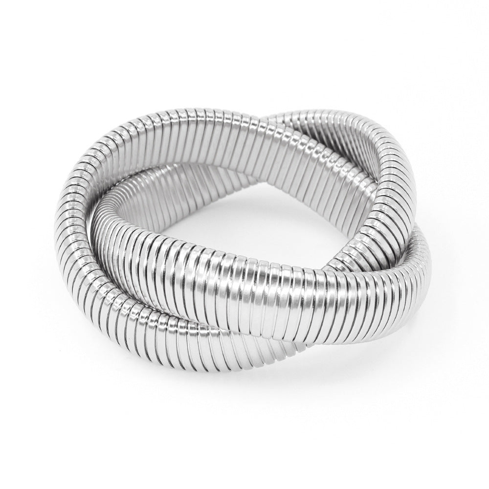 Stainless Steel Elastic Double Ring Bracelet Herringbone Chain Titanium - Rhyme - and - Chain