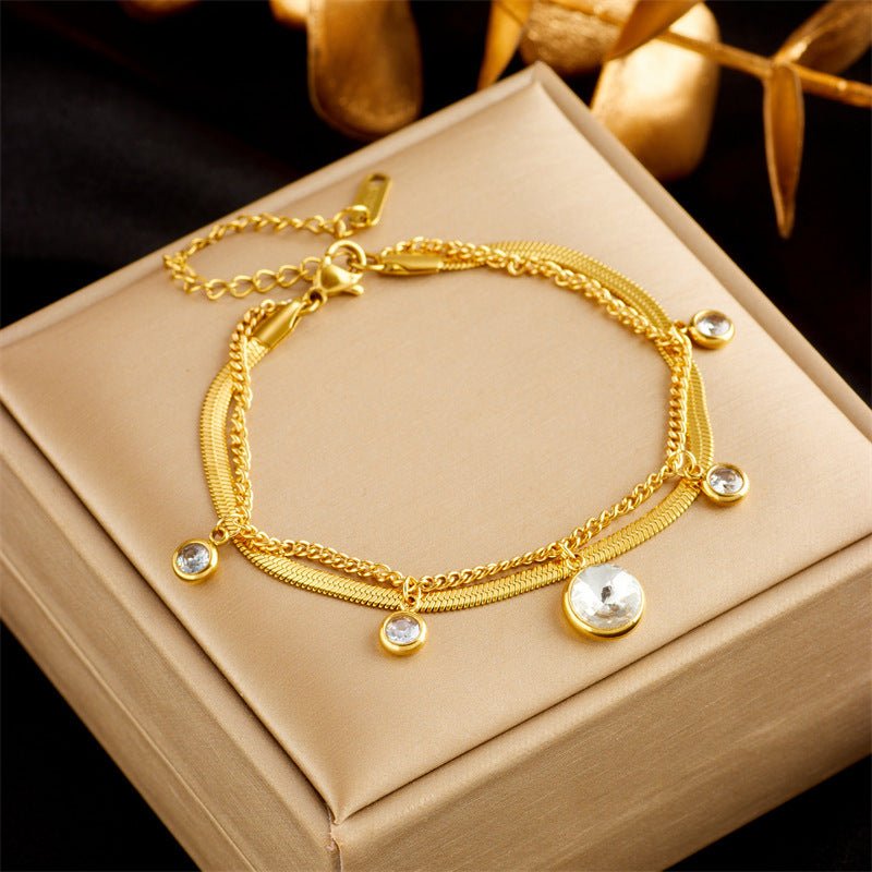 Stainless Steel Gold Plated Double Layer Bracelet Snake Chain - Rhyme - and - Chain