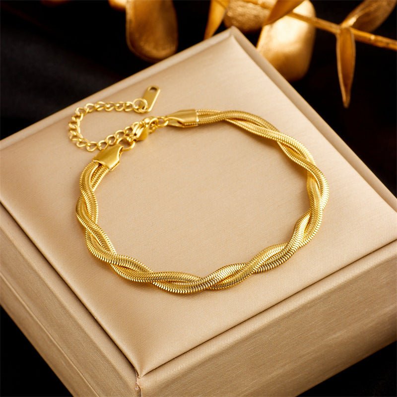 Stainless Steel Gold Plated Double Layer Bracelet Snake Chain - Rhyme - and - Chain