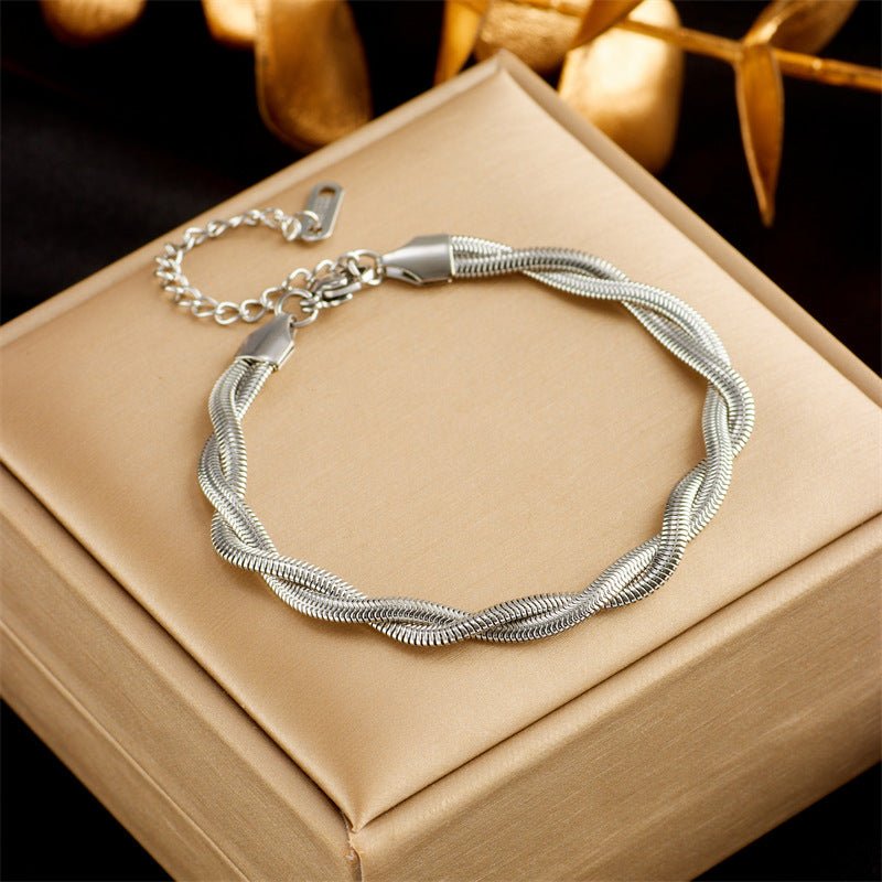 Stainless Steel Gold Plated Double Layer Bracelet Snake Chain - Rhyme - and - Chain