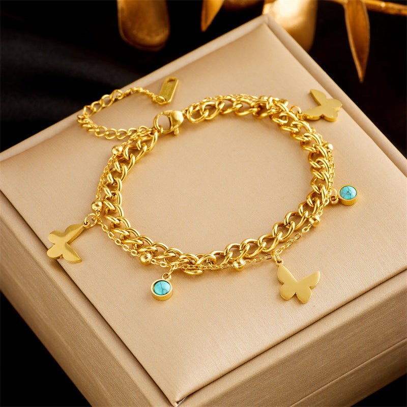 Stainless Steel Gold Plated Double Layer Bracelet Snake Chain - Rhyme - and - Chain