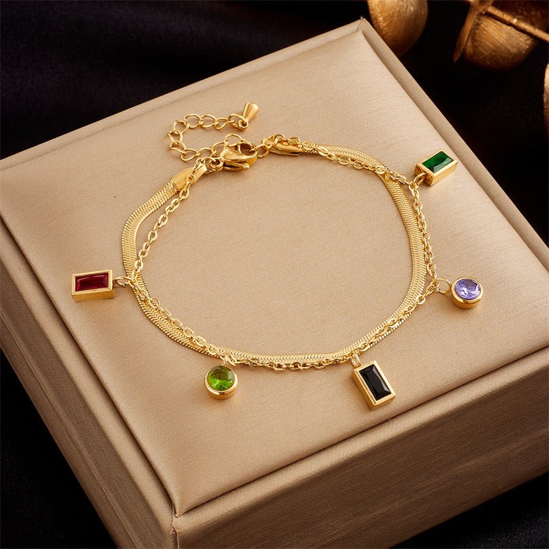 Stainless Steel Gold Plated Double Layer Bracelet Snake Chain - Rhyme - and - Chain