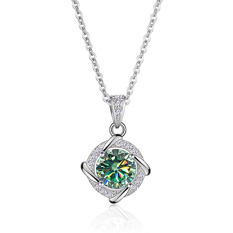 Sterling Silver Blue Green 1 Carat Moissanite Necklace - Rhyme - and - Chain