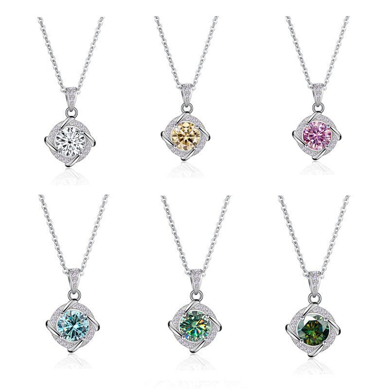 Sterling Silver Blue Green 1 Carat Moissanite Necklace - Rhyme - and - Chain