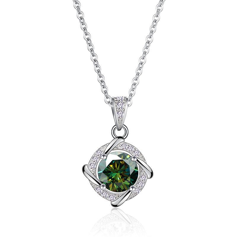 Sterling Silver Blue Green 1 Carat Moissanite Necklace - Rhyme - and - Chain