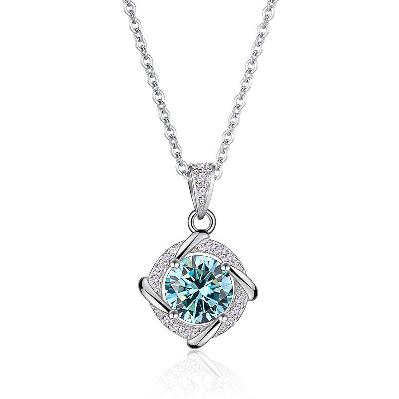 Sterling Silver Blue Green 1 Carat Moissanite Necklace - Rhyme - and - Chain