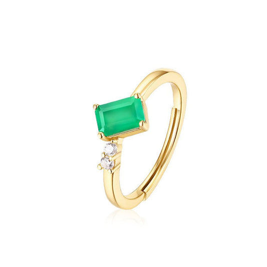 Sterling Silver Green Agate Square Ring Female 9K Gold Plated - Rhyme - and - Chain