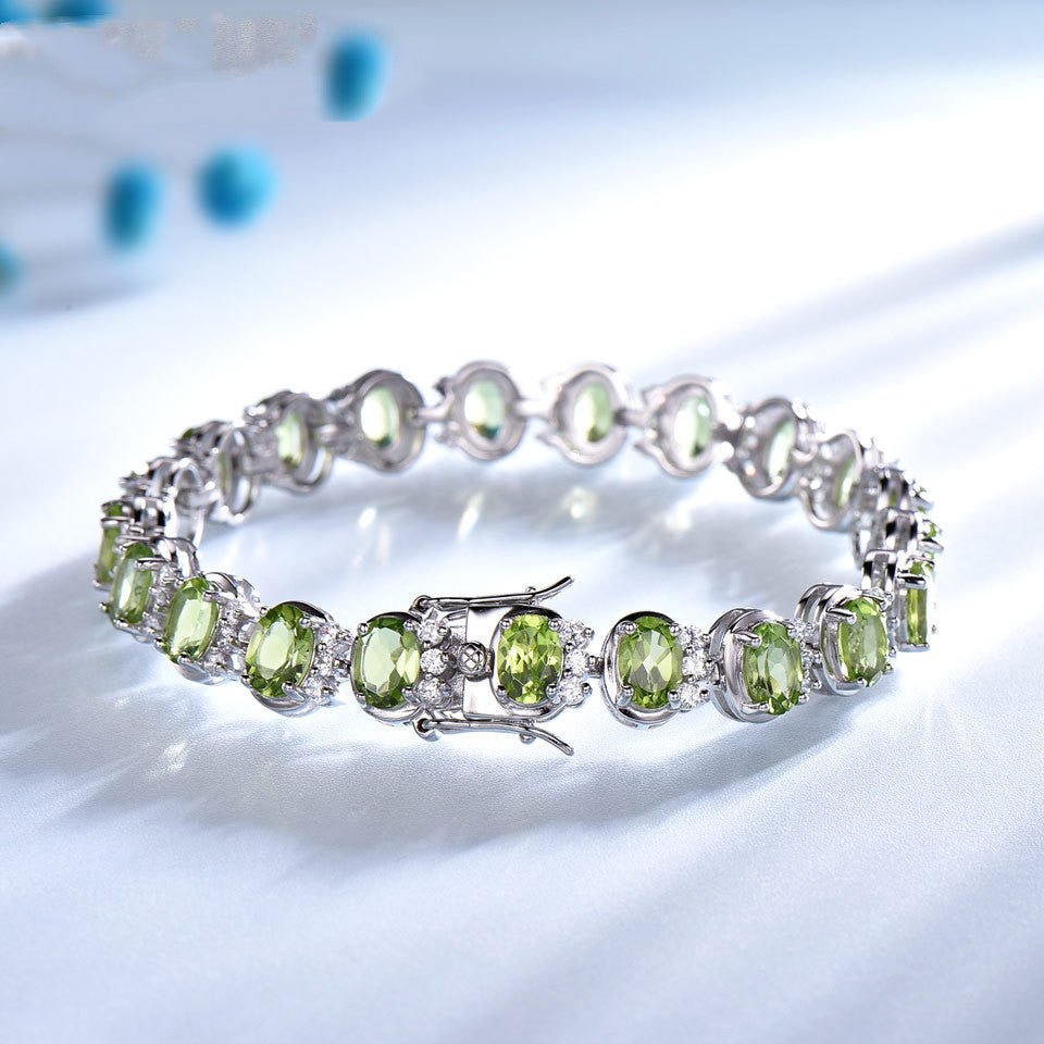 Sterling Silver Natural Peridot Bracelet Wedding Gemstones - Rhyme - and - Chain