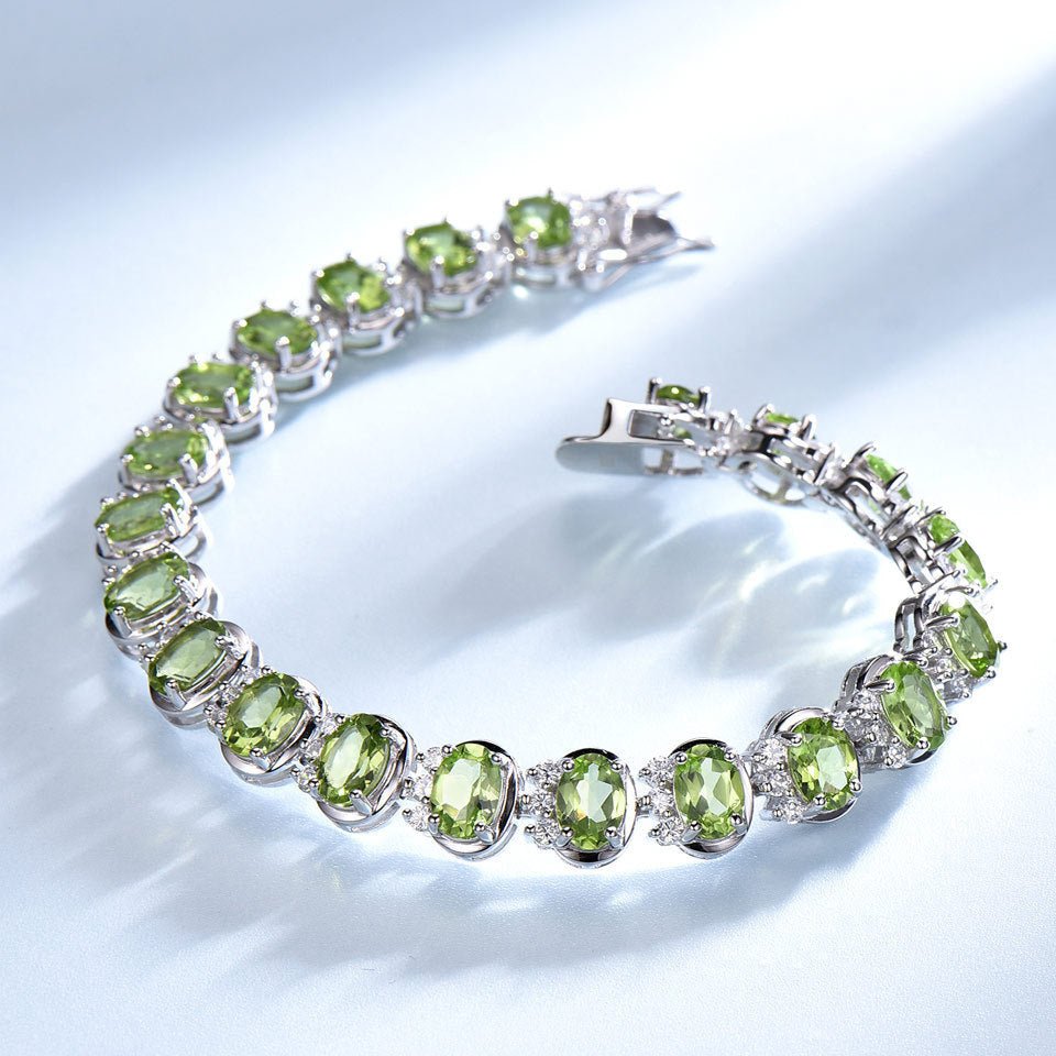 Sterling Silver Natural Peridot Bracelet Wedding Gemstones - Rhyme - and - Chain