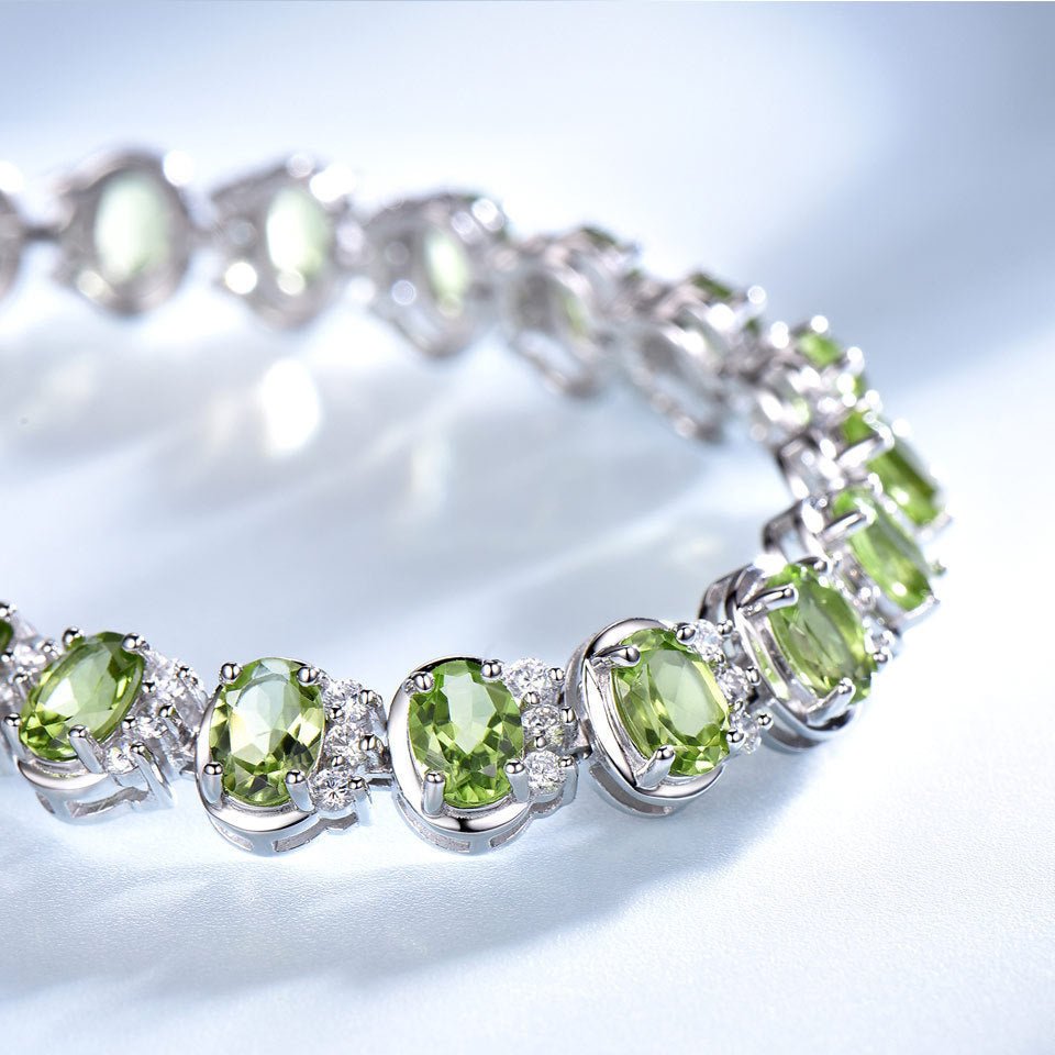 Sterling Silver Natural Peridot Bracelet Wedding Gemstones - Rhyme - and - Chain