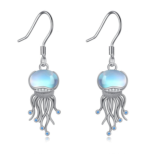 Sterling Silver Ocean Jellyfish Moonstone Dangle Earrings Jewelry Gifts for Women - Rhyme - and - Chain