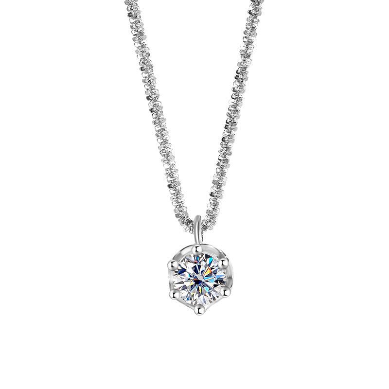 Sterling Silver S925 Moissanite Pendant Necklace - Rhyme - and - Chain